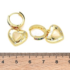 Brass Micro Pave Cubic Zirconia and Cat Eye Beads Heart Hoop Dangle Earrings&nbsp;KK-CBAD9DF-01G