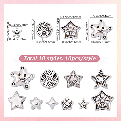 100Pcs 10 Styles Tibetan Style Alloy Beads&nbsp;FIND-BM0001-54
