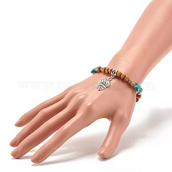 Starfish Synthetic Turquoise Beads & Round Natural Wood Beads Stretch Bracelet&nbsp;BJEW-JB07270