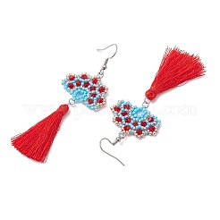 Handmade Glass Seed Beads Fan Dangle Earrings&nbsp;EJEW-MZ00292-01