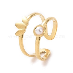 Plastic Imitation Pearl Beaded Leaf Open Cuff Ring&nbsp;KK-A181-VF508