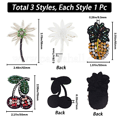 3Pcs 3 Style Tree & Pineapple & Cherry Rhinestone Beading Applqiues&nbsp;PATC-GF0001-26