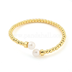 Rack Plating Brass Cuff Bangles with Plastic Pearl&nbsp;BJEW-L460-004