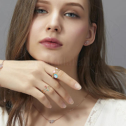 4Pcs 4 Styles Colorful Enamel Evil Eye Open Cuff Rings with Clear Cubic Zirconia&nbsp;RJEW-FI0001-07