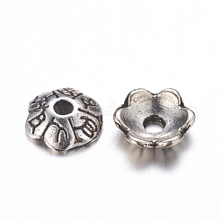 6-Petal Tibetan Style Alloy Flower Bead Caps&nbsp;TIBEB-P002-03AS-NR