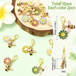 12Pcs 6 Colors Alloy Enamel Flower & Bee Pendant Decorations&nbsp;HJEW-YW00434
