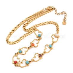 Bohemian 304 Stainless Steel & Dyed Colorful Synthetic Turquois Link Chain Necklaces for Women&nbsp;NJEW-M100-02G-02