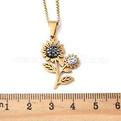 201 Stainless Steel Crystal Rhinestone Sunflower Pendant Necklaces&nbsp;NJEW-H065-16G