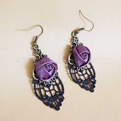 Alloy Rose Lace Ribbon Dangle Earrings&nbsp;FS-WGCF5EC-01