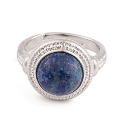 Natural Lapis Lazuli Round Adjustable Rings&nbsp;RJEW-K271-04P-11
