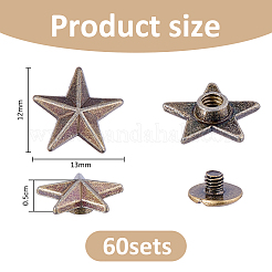 60 Bags Star Zinc Alloy Convexity Rivets Set&nbsp;FIND-FH0018-30AB