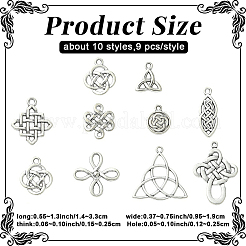 90Pcs 10 Styles Tibetan Style Alloy lrish Eternity Knot Charms&nbsp;TIBEP-YW0002-37