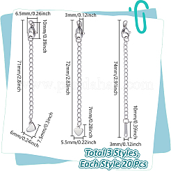 60Pcs 3 Styles 304 Stainless Steel Chain Extender&nbsp;STAS-UN0064-63