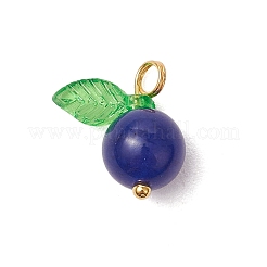 Natural Dyed Malaysia Jade Round Fruit Charms with Glass Leaves&nbsp;PALLOY-JF03401-02