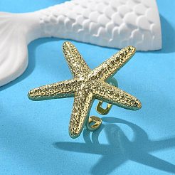 Starfish Brass Cuff Rings for Women&nbsp;RJEW-C123-01G