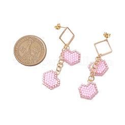 Handmade Glass Seed Beads Heart Stud Earrings&nbsp;EJEW-MZ00279-03