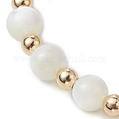 Round Natural Sea Shell Beaded Stretch Bracelets with Brass Beads for Women Men&nbsp;BJEW-JB10278