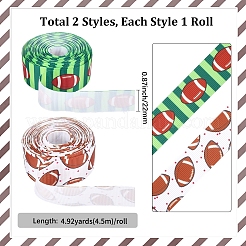 9M 2 Styles Rugby Theme Heat Transfer Polyester Grosgrain Ribbons&nbsp;OCOR-GF0005-05C