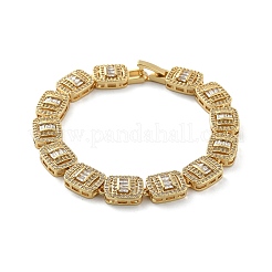 Brass Micro Pave Clear Cubic Zirconia Rectangle Link Bracelets for Women&nbsp;BJEW-C100-01G
