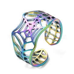 Ion Plating(IP) 304 Stainless Steel Hollow Spider Web Open Cuff Ring for Women&nbsp;RJEW-M149-25RC