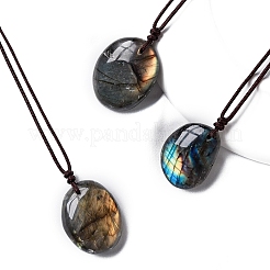 Natural Labradorite Oval Pendant Necklaces&nbsp;PW-WGBBC83-01