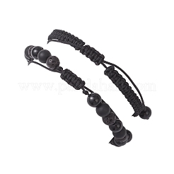 2Pcs 2 Styles Natural Black Onyx & Black Agate & Synthetic Lava Rock Beads Braided Bead Bracelets for Women&nbsp;BJEW-JB12591