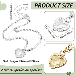 4Pcs 2 Colors Engraved Alloy Heart Pendant Iron Chain Anklets&nbsp;AJEW-HY0002-63