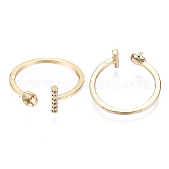 Brass Micro Clear Cubic Zirconia Cuff Finger Rings Setting&nbsp;KK-T056-52G-NF