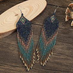 Bohemian Handmade Glass Seed Beads Rectangle Dangle Earrings&nbsp;PO2470