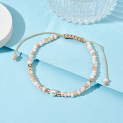 Glass & Shell Pearl Round Beads Braided Bead Bracelets&nbsp;BJEW-JB09874