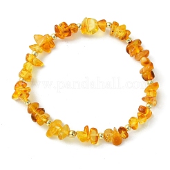 Natural Amber Chip & Round Non-magnetic Synthetic Hematite Beaded Stretch Bracelets for Women Men&nbsp;BJEW-JB13738