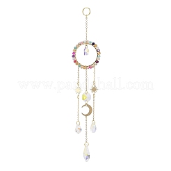 Natural Agate Woven Net/Web with Feather Window Hanging Suncatchers&nbsp;HJEW-JM00852-04