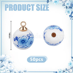 50Pcs Blue and White Floral Printed Porcelain Pendants&nbsp;HJEW-PH02184