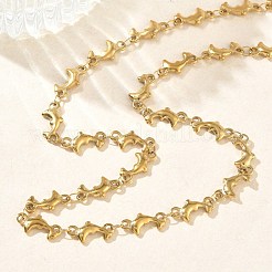 304 Stainless Steel Dolphin Link Chain Necklaces for Women&nbsp;NJEW-G201-02G