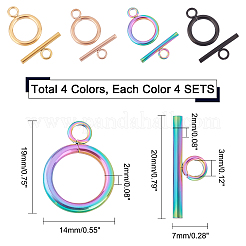 16 Sets 4 Style Ion Plating(IP) 304 Stainless Steel Toggle Clasps&nbsp;STAS-DC0001-18