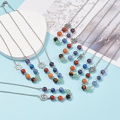 7Pcs 7 Style Natural Mixed Gemstone Beaded Pendant Necklace with Alloy 7 Chakra&nbsp;NJEW-JN03889