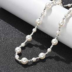 304 Stainless Steel & ABS Plastic Imitation Pearl Round Beded Necklaces for Women&nbsp;NJEW-S442-11P