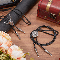 2Pcs 2 Styles Adjustable Vintage PU Leather Bolo Tie&nbsp;NJEW-GF0001-10AS