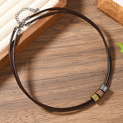 1Pc Alloy Flat Round Beads Imitation Leather Double Layer Necklaces&nbsp;NJEW-CL0001-13