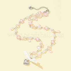 Alloy Heart with Word Pendant Necklace&nbsp;NJEW-FZ00004-14