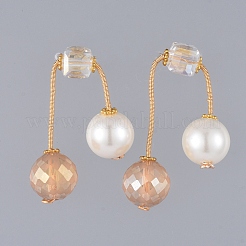 Round Eco-Friendly Glass Pearl & Glass Beads Ear Studs&nbsp;EJEW-JE03822