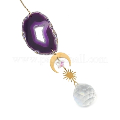 Natural Agate Slices & Glass Suncatcher&nbsp;HJEW-JM05028