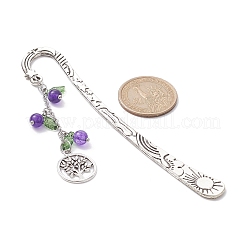 Mixed Natural Dyed White Jade/Dyed Malaysia Jade/Lemon Jade Beaded Bookmarks with Leaf & Tree of Life&nbsp;AJEW-JK00286