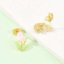 Flower Brass Enamel Stud Earrings&nbsp;LS-EJEW-T051-08B