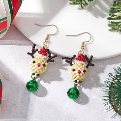 Glass Beaded Reindeer Dangle Earrings&nbsp;EJEW-MZ00628