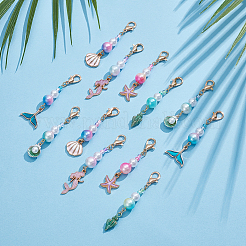 18Pcs 6 Styles Alloy ABS Plastic Imitation Pearl Pendant Decorations&nbsp;HJEW-BM0001-41