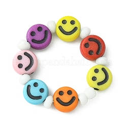5Pcs 5 Style Smiling Face Acrylic & Glass Seed Stretch Rings Set&nbsp;RJEW-TA00071