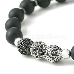 Natural Black Agate & Synthetic Hematite & Cubic Zirconia Round Beaded Stretch Bracelet&nbsp;BJEW-JB09442