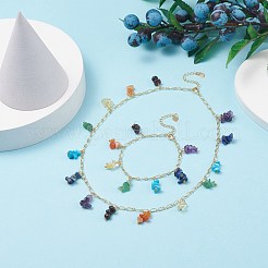 Natural & Synthetic Mixed Gemstone Chips Charm Bracelet and Necklace&nbsp;SJEW-JS01234