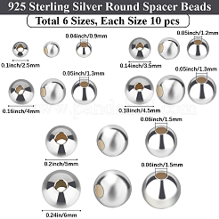 60Pcs 6 Styles 925 Sterling Silver Beads&nbsp;STER-BBC0008-15